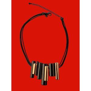 Chicos Triple Chain Two Tone Black And Gold Rectangular Bib Necklace 21"